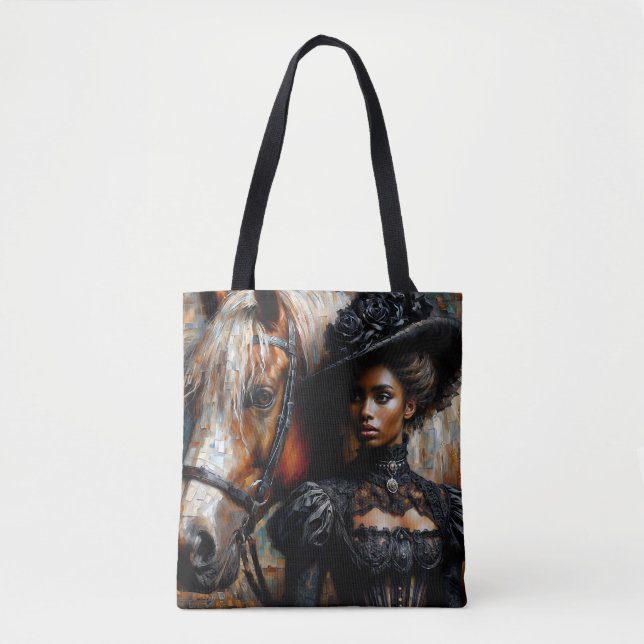 Bolso De Tela Mujer negra victoriana con caballo (Anverso)