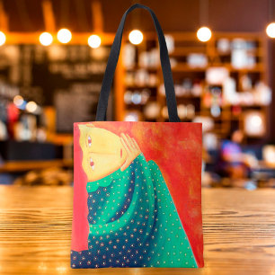 Bolso De Tela Mujer Pensando Pintura de Arte Fino Contemporáneo