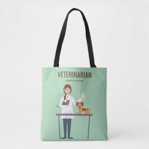 Bolso De Tela Mujer veterinaria con animales y texto personaliza