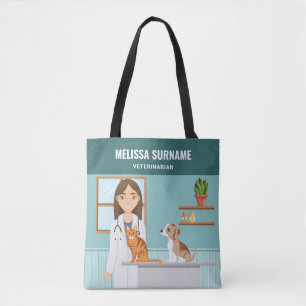 Bolso De Tela Mujer veterinaria Vet Doctora de mascotas con gato