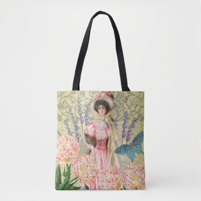 Bolso De Tela Mujer Victoriana Floral Rosa Regencia (Anverso)