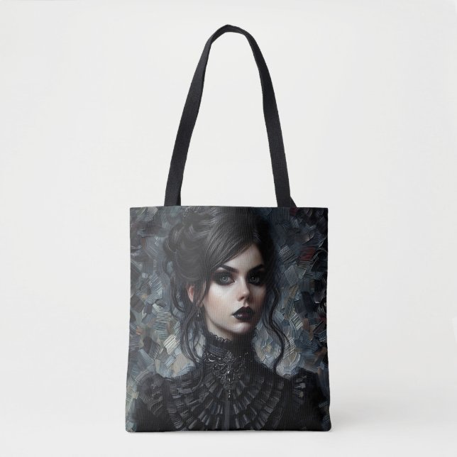 Bolso De Tela Mujer Victoriana gótico En Retrato Negro (Anverso)
