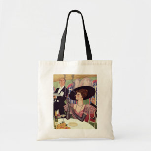 Bolso De Tela Mujer vintage fumando cigarrillo bebiendo champán
