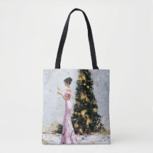 Mujer y árbol de Navidad de Año Nuevo con impasto