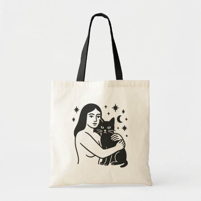Bolso De Tela Mujer y gato (Frente)