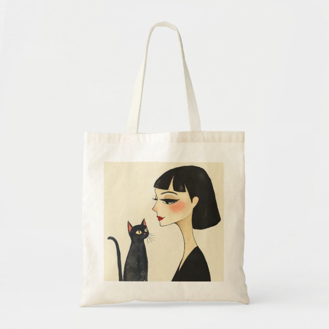 Bolso De Tela Mujer y gato (Frente)
