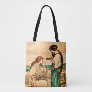 Bolso De Tela Mujeres Art Nouveau Vintage leyendo junto al mar 