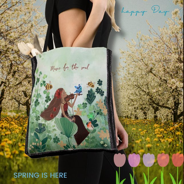 Bolso De Tela Mujeres en prado tocando un violín (Women in meadow playing a violin tote bag)