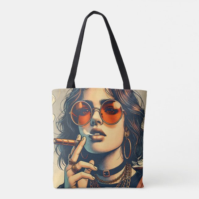 Bolso De Tela Mujeres jóvenes con dificultades para imprimir (Reverso)