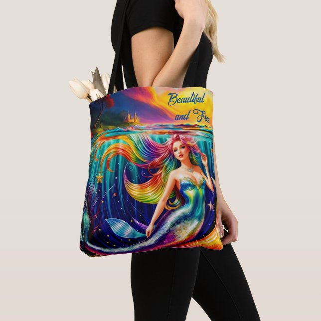 Bolso De Tela Mujeres oceánicas Pescado Sirenita cola mito de ar (Detalle)
