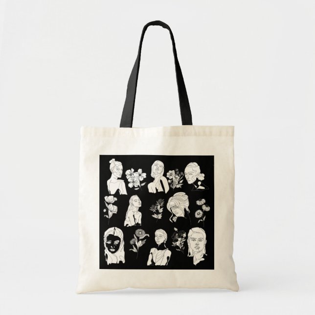 BOLSO DE TELA MUJERES Y FLORES (B&W) TOTE BAG (Frente)