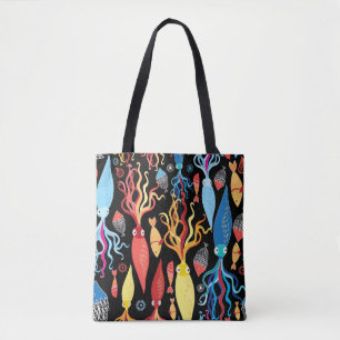 Bolso De Tela Multicolored pattern of different squid and fish o
