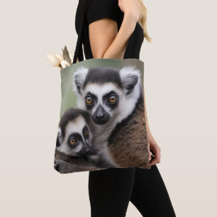 Bolso De Tela Mummy Y Baby Lemur Cuddling
