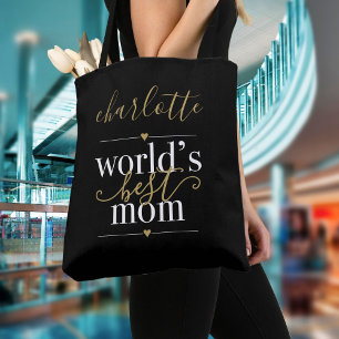Bolso De Tela Mundo Negro Personalizado y Dorado Mejor Mamá