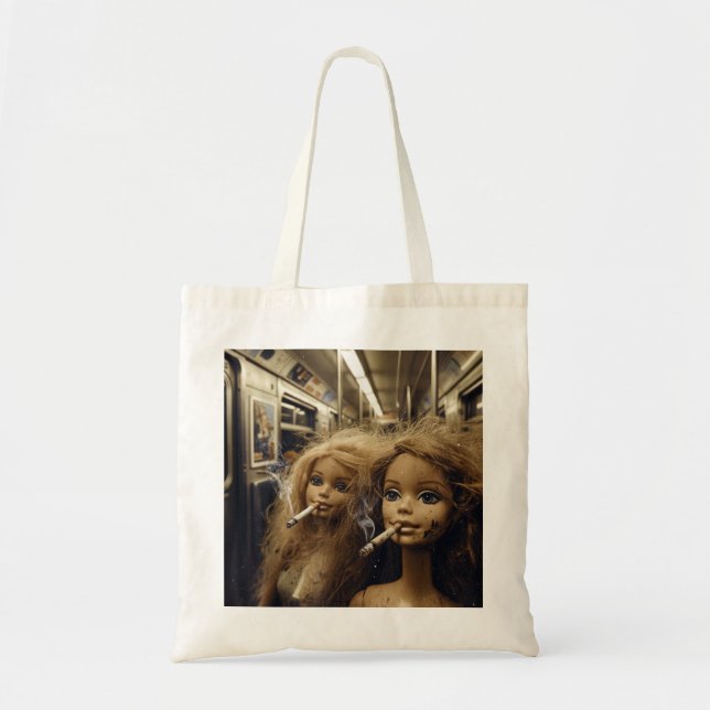 Bolso De Tela Muñeca Afligida Fumando Muñeca Divertida Cara Meme (Frente)