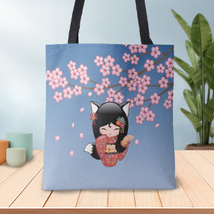 Bolso De Tela Muñeca de Kitsune Kokeshi - chica de geisha del