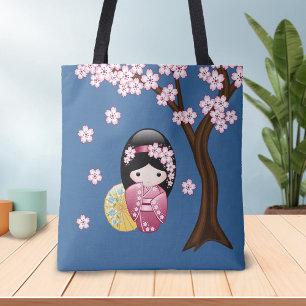 Bolso De Tela Muñeca de Kokeshi de la primavera - chica de