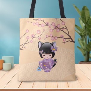 Bolso De Tela Muñeca de Neko Kokeshi - chica de geisha de los