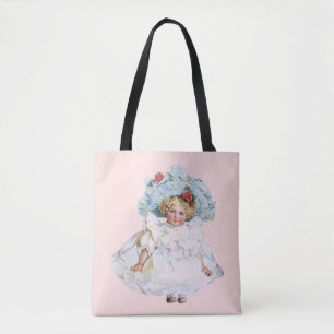Bolso De Tela Muñeca de niña victoriana vintage, sombrero de ves