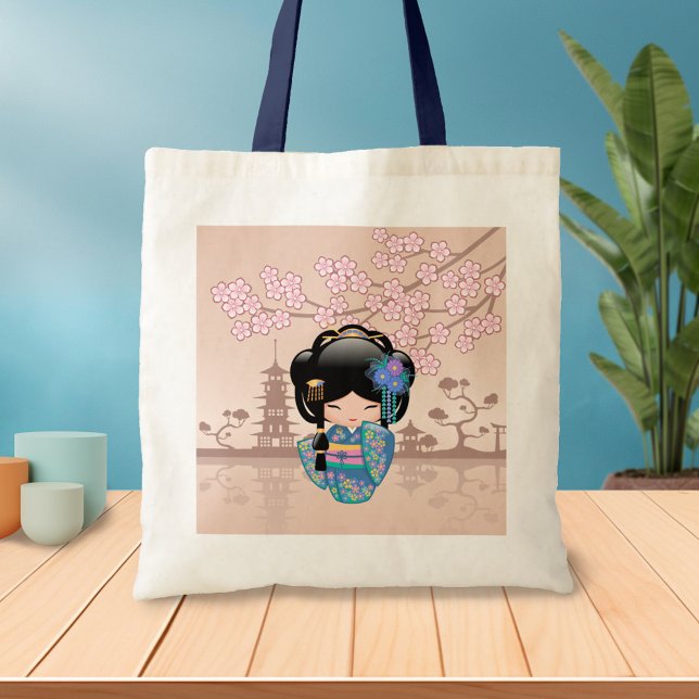 Bolso De Tela Muñeca Keiko Kokeshi - Chica de Kimono azul Geisha (Subido por el creador)