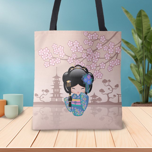 Bolso De Tela Muñeca Keiko Kokeshi - Chica de Kimono azul Geisha (Subido por el creador)