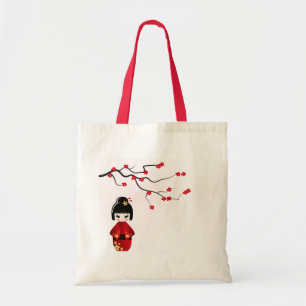 Bolso De Tela muñeca Kokeshi bajo rama de sakura