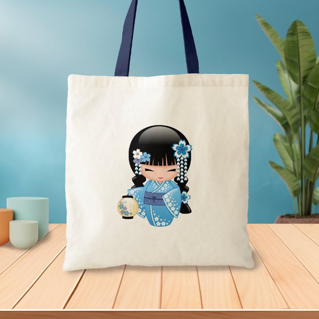 Bolso De Tela Muñeca Kokeshi de Invierno - Chica Geisha Azul 2 (Subido por el creador)