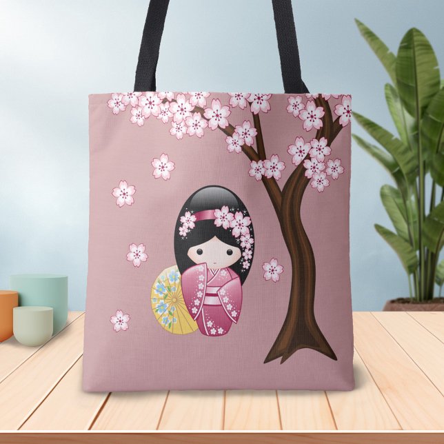 Bolso De Tela Muñeca Kokeshi de primavera - Chica Geisha japonés (Subido por el creador)