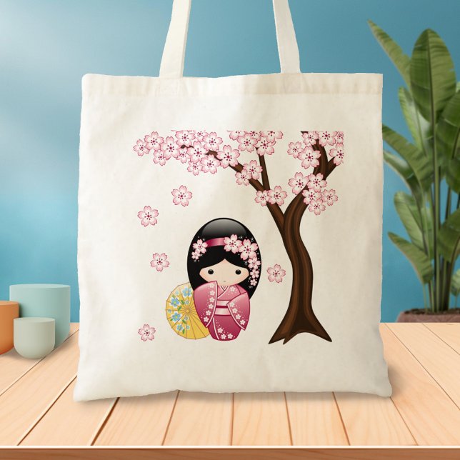 Bolso De Tela Muñeca Kokeshi de primavera - Chica Geisha japonés (Subido por el creador)