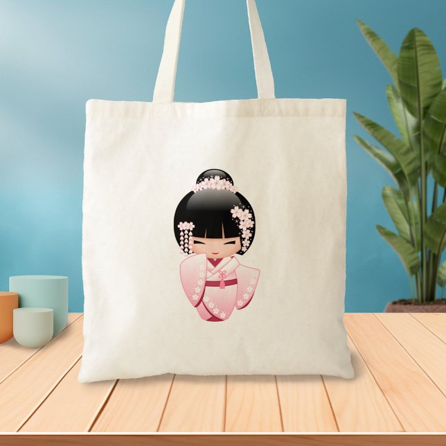 Bolso De Tela Muñeca Kokeshi kimono blanca - Chica Geisha lindo (Subido por el creador)