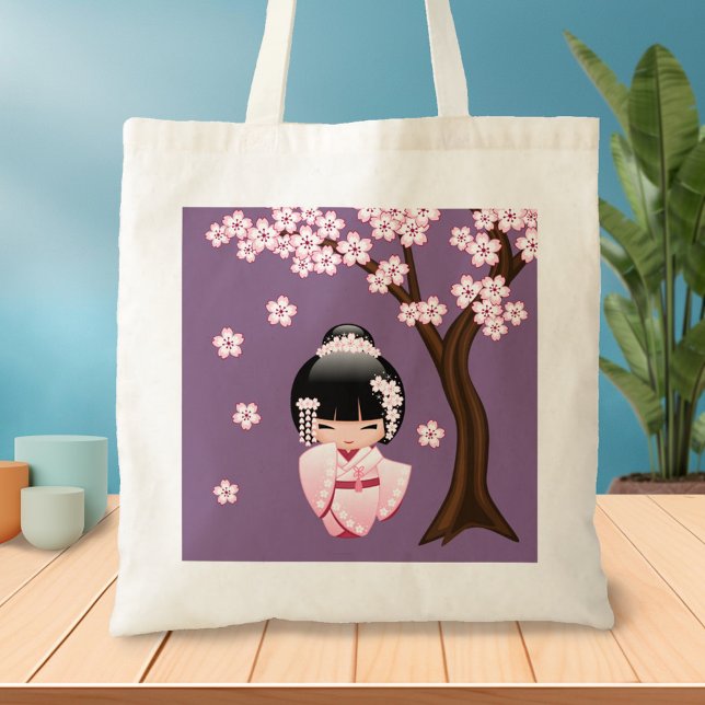 Bolso De Tela Muñeca Kokeshi kimono blanca - Chica Geisha lindo (Subido por el creador)