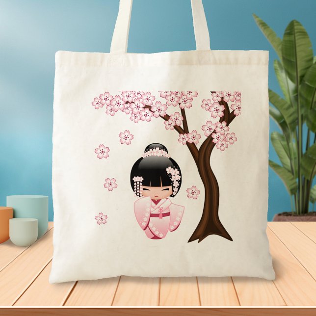 Bolso De Tela Muñeca Kokeshi kimono blanca - Chica Geisha lindo (Subido por el creador)