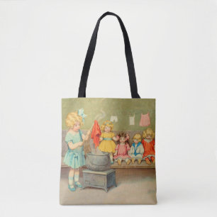 Bolso De Tela Muñeca niña de lavandería vintage jugando muñecas