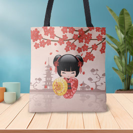 Bolso De Tela Muñeca roja Sakura Kokeshi - Chica japonés de geis