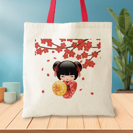 Bolso De Tela Muñeca roja Sakura Kokeshi - Geisha japonesa
