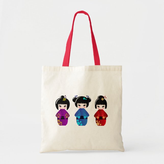 Bolso De Tela Muñecas de Kokeshi (Frente)