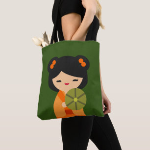 Bolso De Tela Muñecas japonesas kokeshi, naranja cutto