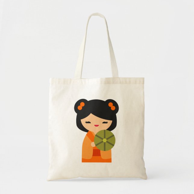 Bolso De Tela Muñecas japonesas kokeshi, naranja lindo (Frente)