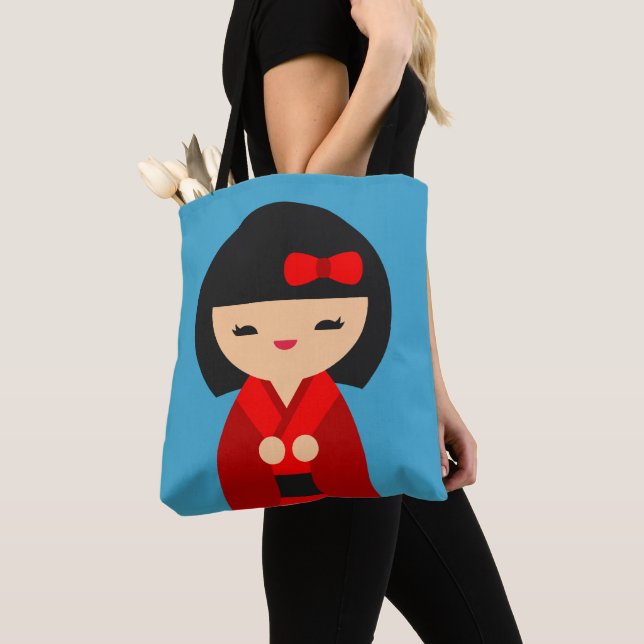 Bolso De Tela Muñecas japonesas rojas kokeshi (Detalle)