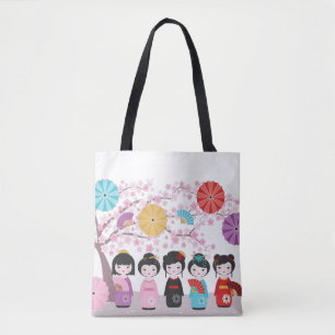 Bolso De Tela Muñecas Kokeshi