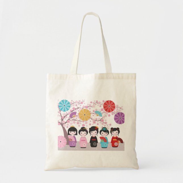 Bolso De Tela Muñecas Kokeshi (Frente)