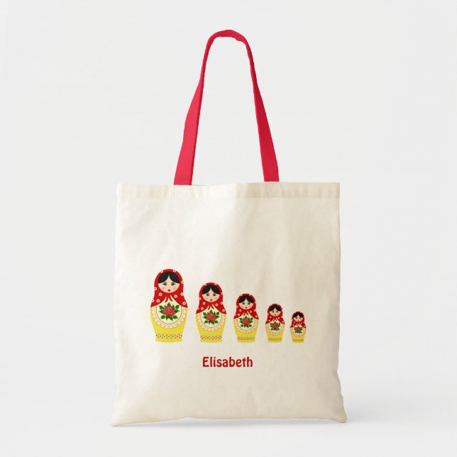 Bolso De Tela Muñecas nanidantes de matyoshka rusas rojas (Frente)