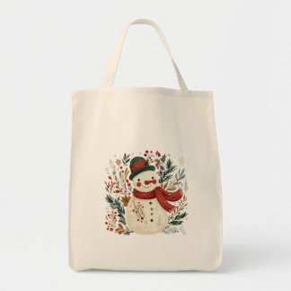 Bolso De Tela Muñeco de nieve con sombrero verde y bufanda roja