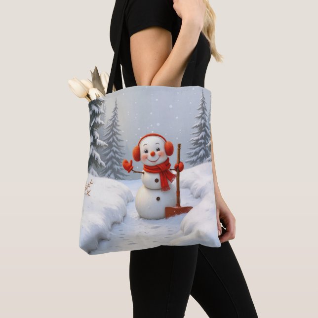 Bolso De Tela Muñeco de nieve con una pala roja (Detalle)