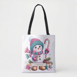 Bolso De Tela Muñeco de Nieve de Caramelo de Navidad Nombre Rosa