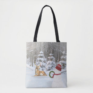 Bolso De Tela muñeco de nieve de Navidad y ciervo