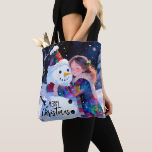 Bolso De Tela Muñeco de Nieve de Navidad y una Niña