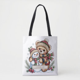 Bolso De Tela Muñeco de nieve de oso de peluche abrazo de cuadro