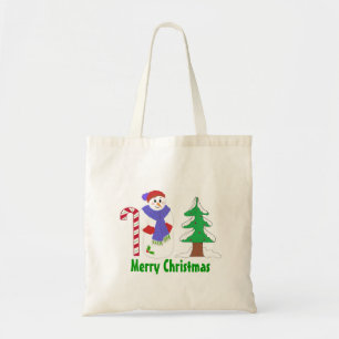 Bolso De Tela Muñeco de nieve lindo con bastón de caramelo y árb