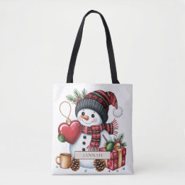 Bolso De Tela Muñeco de Nieve Rústico Corazón Rojo Cuadro Búfalo